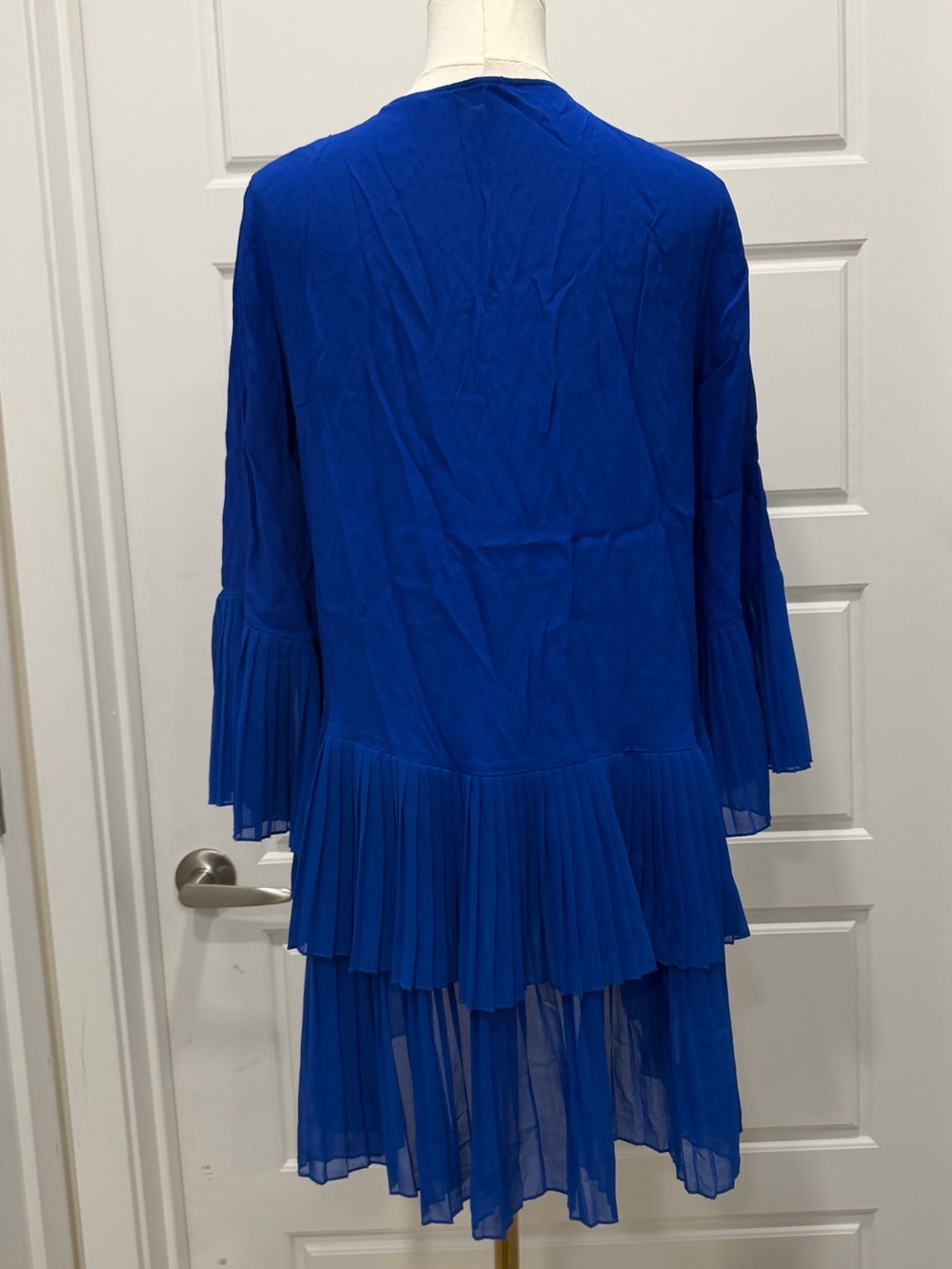 Zara Cobalt Blue Pleated V-Neck Mini Dress - Picture 5 of 7